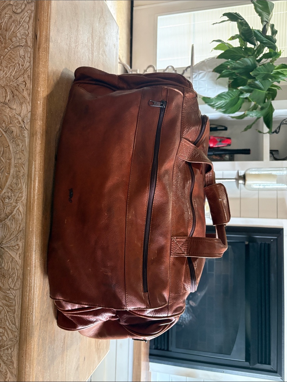 Leather Weekender Duffel Bag - Brown